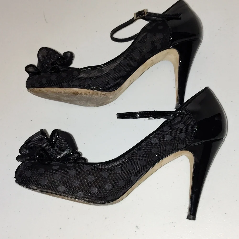 Kate Spade Didi Mesh Polka Dot PeepToe Size 9 black